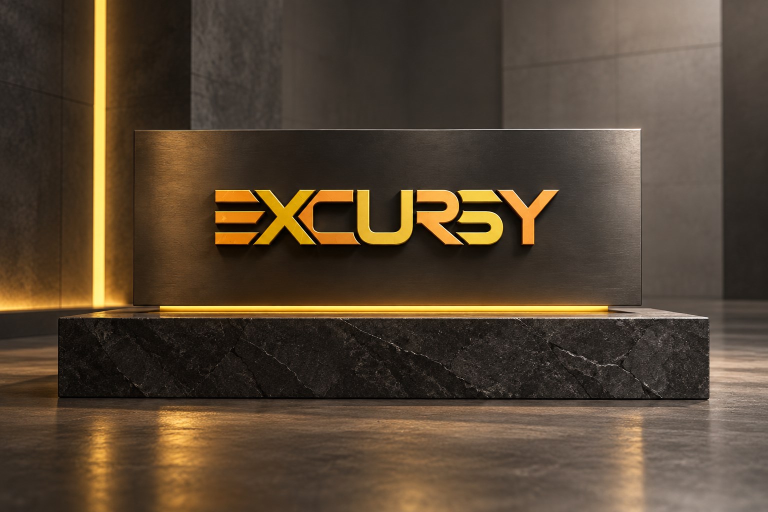 Excursy gold identity mark in an architectural studio