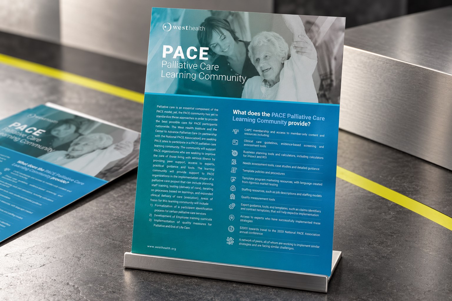 PACE healthcare flyer displayed in a print studio